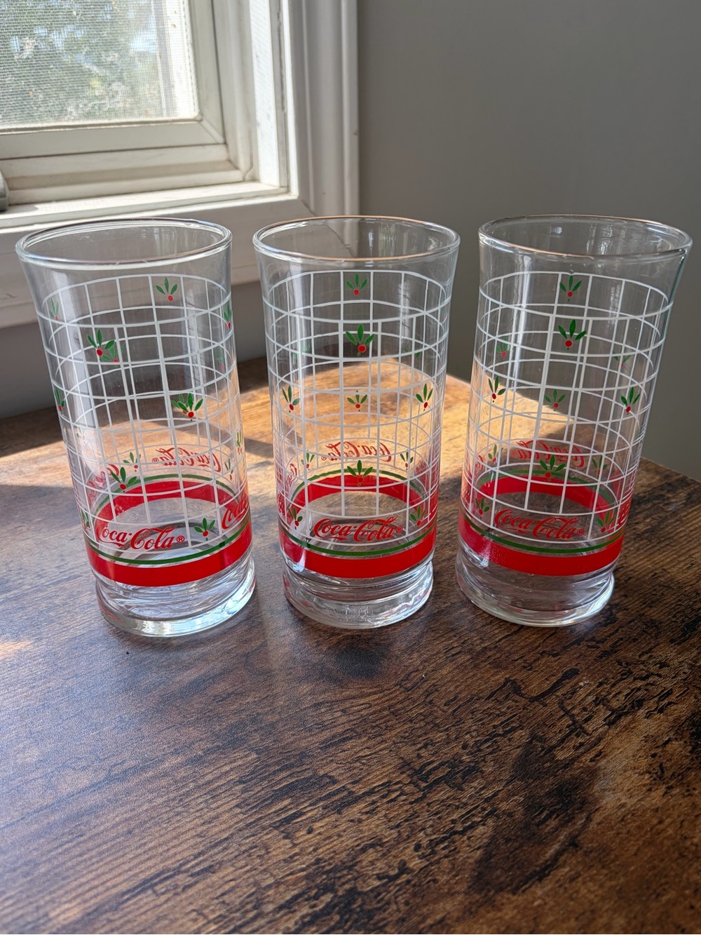 Vintage Libbey Coca Cola Holly Christmas Glasses Set of 5 16oz